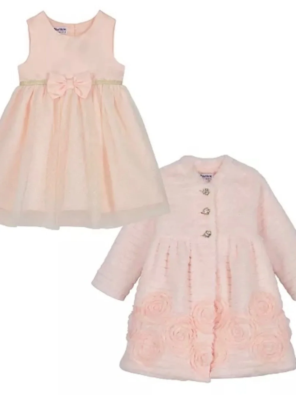 BLUEBERI Boulevard NWT 2 Piece Set Pink Rose Dress Jacket Coat 3/6 Girl Flower
